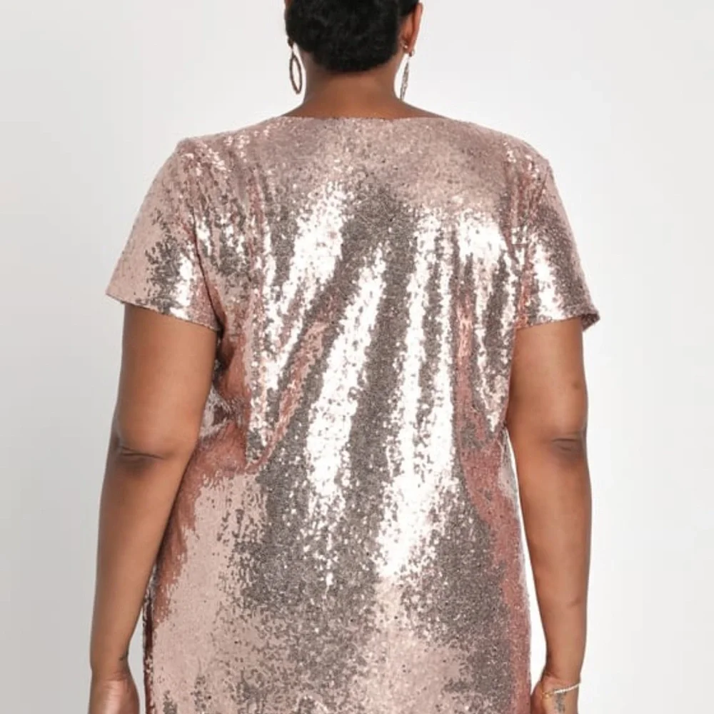 Lulus Light Up the Night Champagne Sequin Shift Dress 3X - Picture 5 of 10